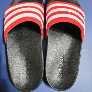 Adidas Red and White Slide Sandals